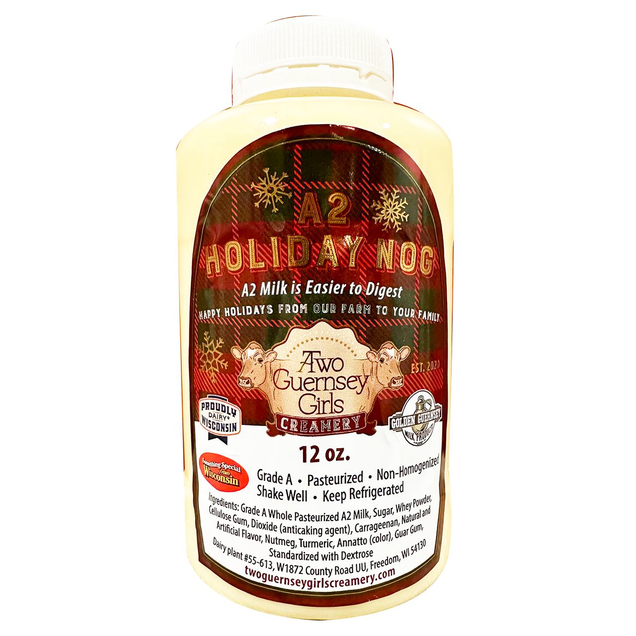 Milk - Grade A Whole A2 Holiday Nog - 12 oz. Chugger