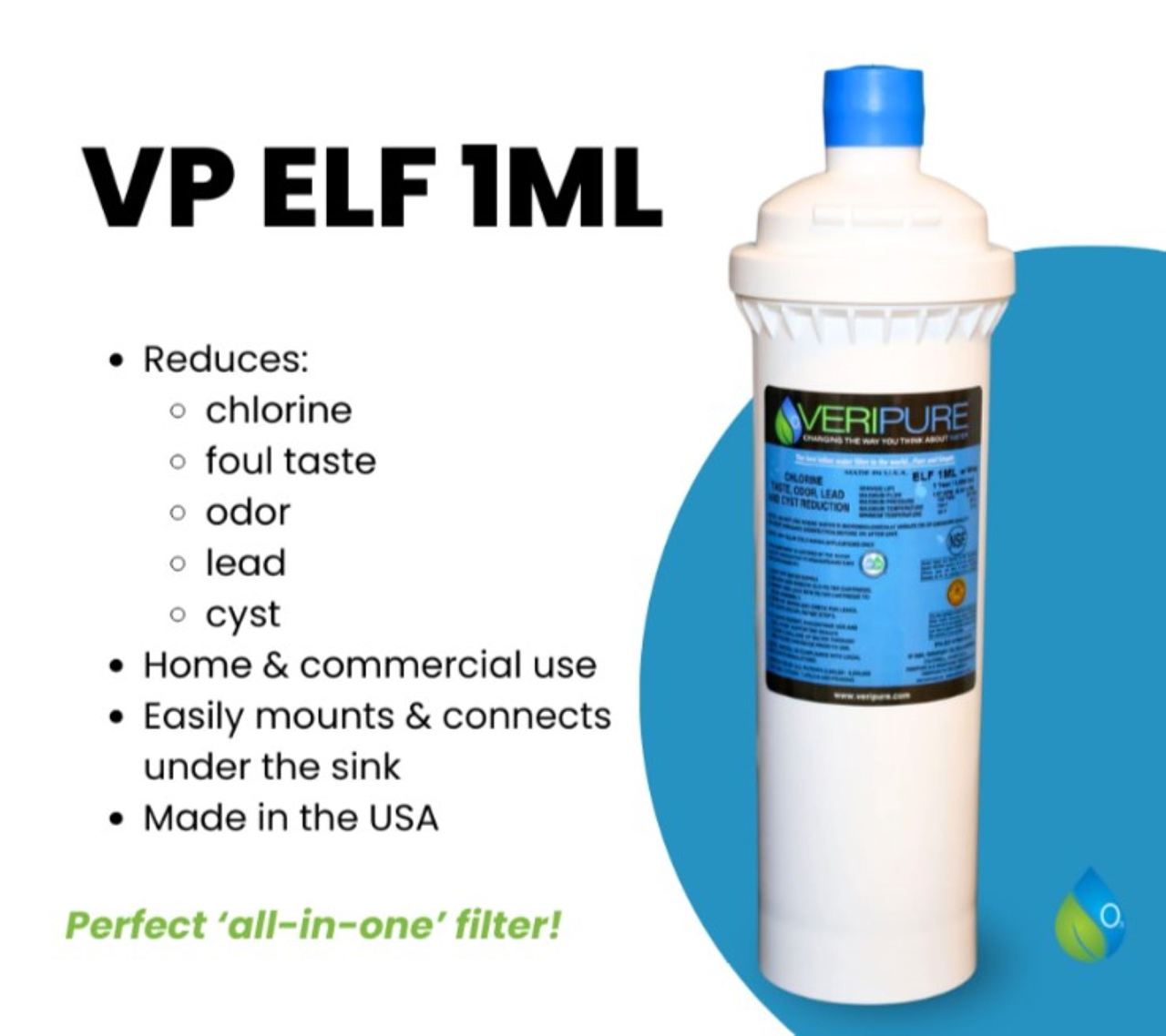 Water Filter - VeriPure Inline 1 W/ VP ELF 1ML Carbon Filter