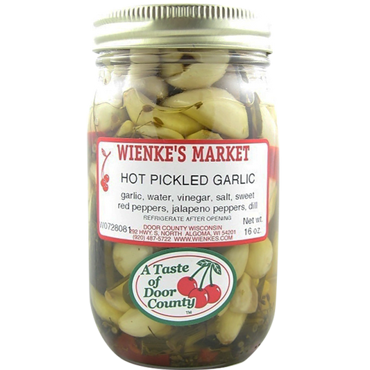 garlic, water, vinegar, salt, sweet red peppers, jalapeno peppers, dill